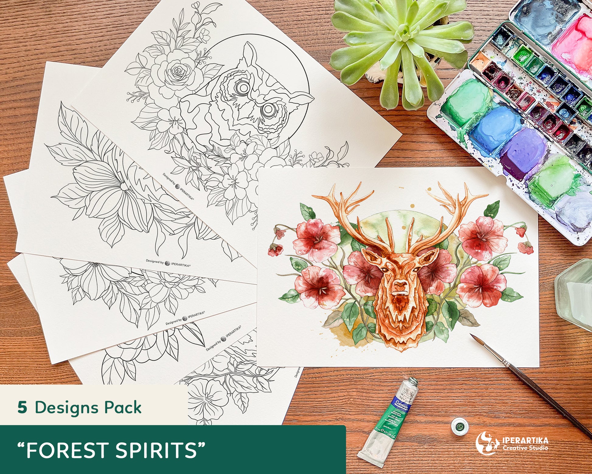 Forest Spirits coloring pages, templates por painting, posters printables pdf, instant download, bear, stag, owl, wolf, squirrel templates for watercolor, Instant download, diy, easy and pretty designs. Perfect for STRESS and ANXIETY RELIEF, ART THERAPY, relaxing and simple designs. IPERARTIKA
