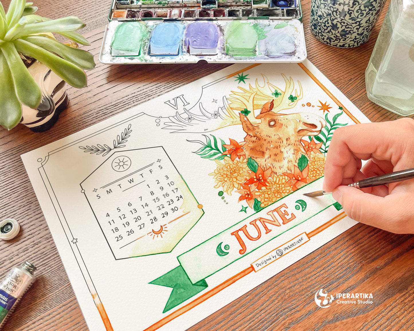 2023 Coloring CALENDAR Printable. PDF A4 and LETTER. Diy Calendar 2023 to print and color or painting. Enchanted Forest Wall Calendar 2023_ Iperartika templates_IPERARTIKA