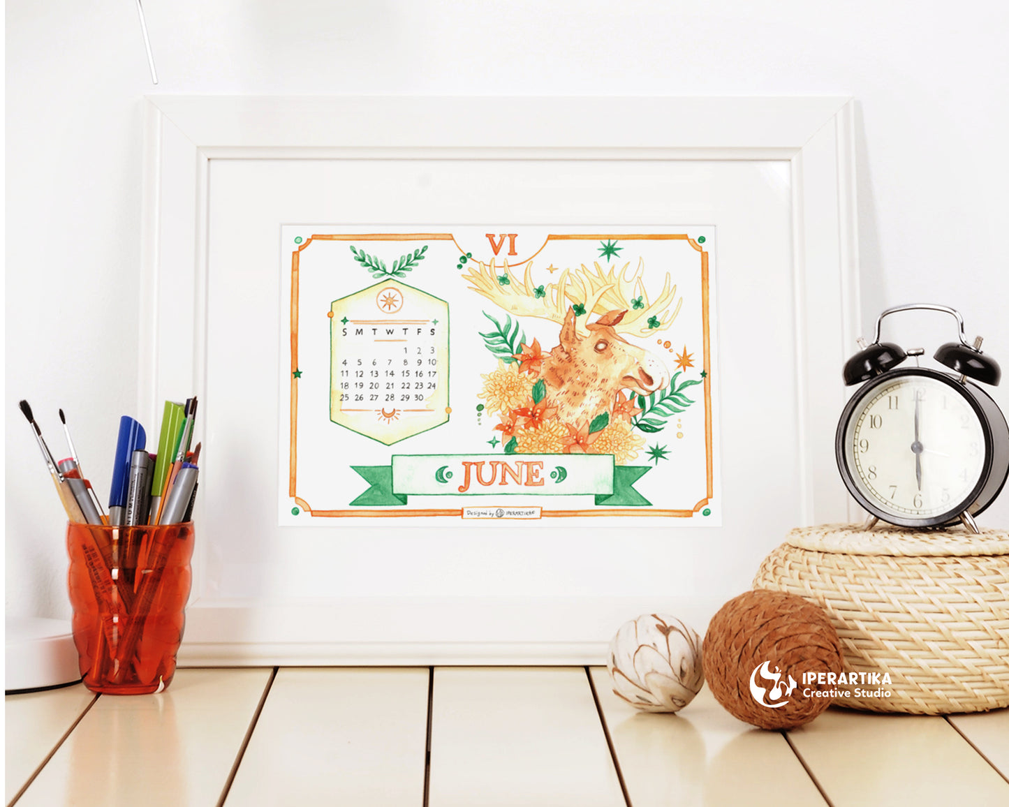 2023 Coloring CALENDAR Printable. PDF A4 and LETTER. Diy Calendar 2023 to print and color or painting. Enchanted Forest Wall Calendar 2023_ Iperartika templates_IPERARTIKA