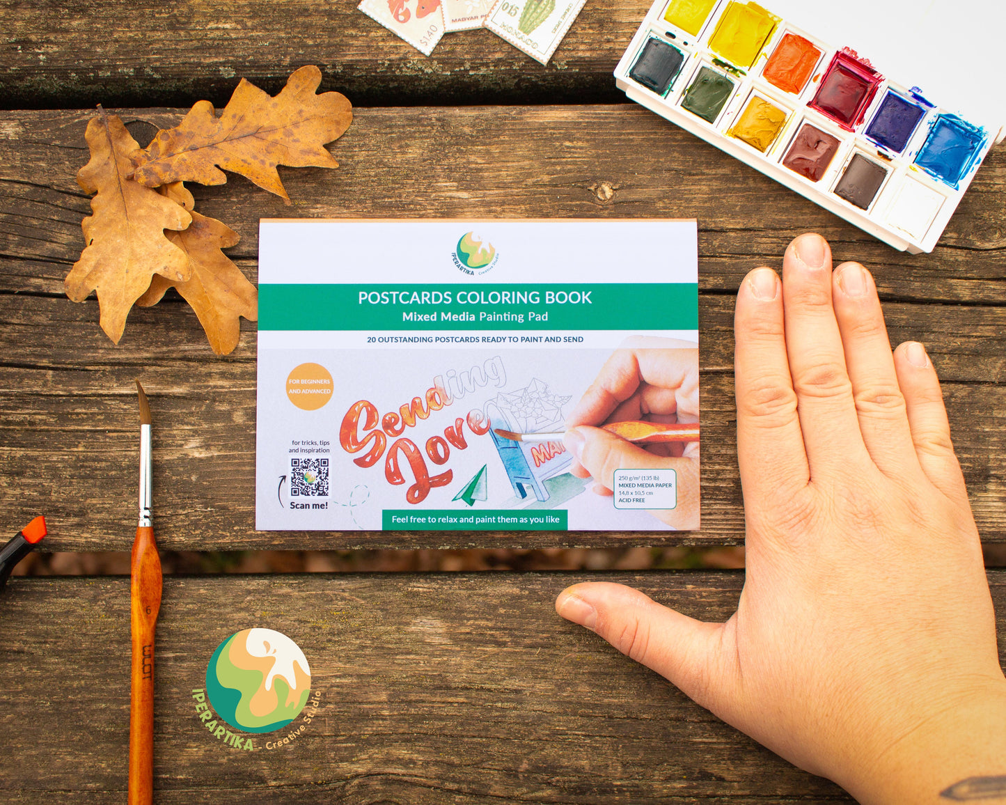 DIY postcards. Craft project for adults. Easy Handmade postcards. Watercolor postcards. MIXED media postcards block. Pre-drawn postcards pad with botanic and lettering designs from IPERARTIKA