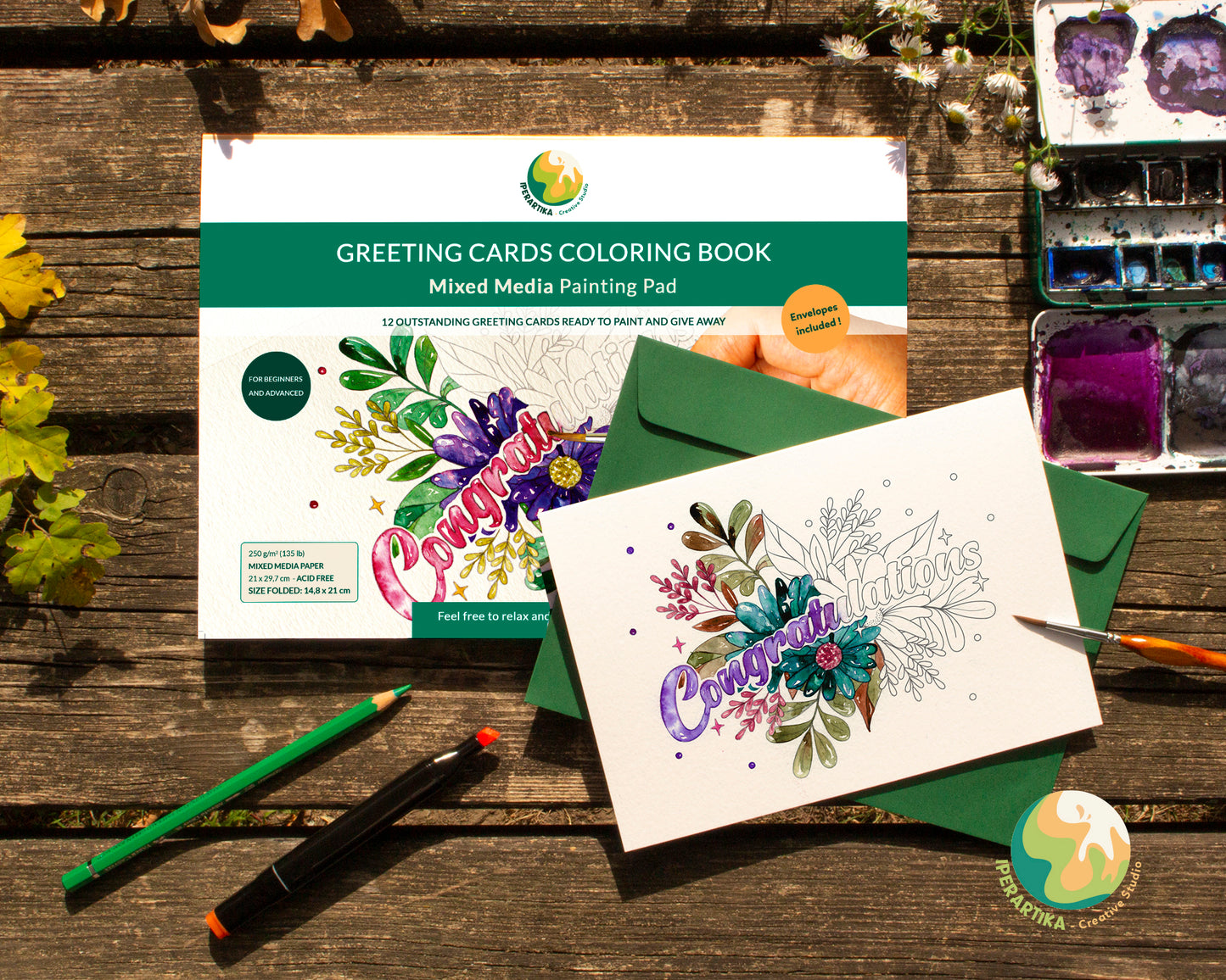 Greeting cards coloring book printed on mixed media paper. Coloring book suitable for wet and dry media. greeting cards set. coloring greeting cards set for adults. botanic greeting cards. watercolor coloring book. watercolor greeting cards set. greeting cards templates coloring book. diy greeting cards. iperartika