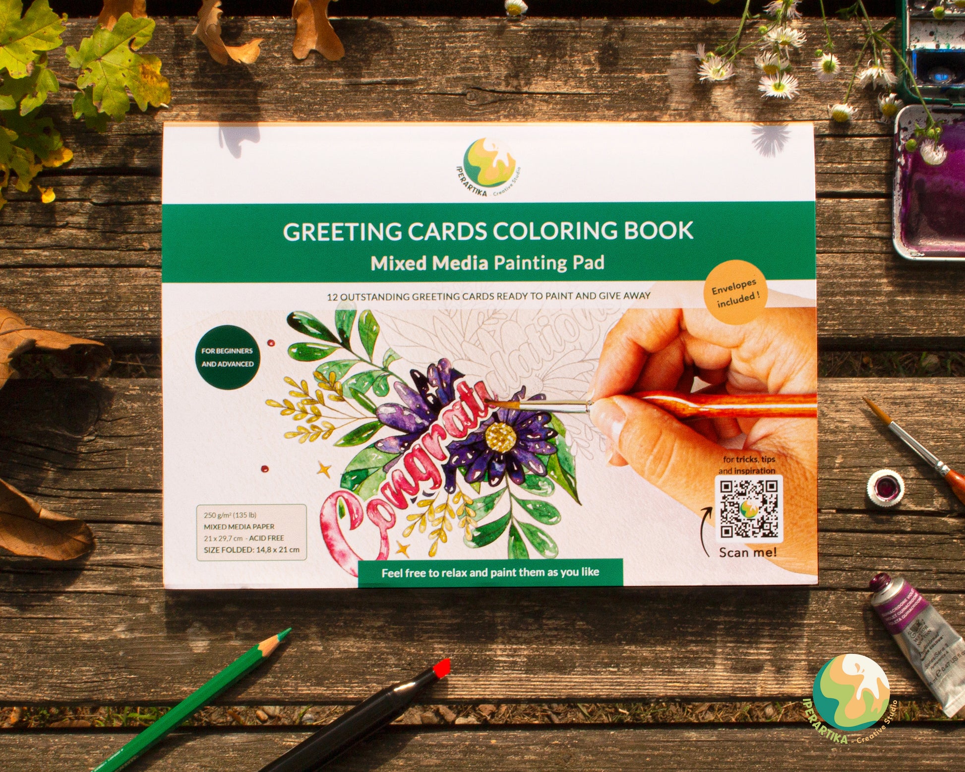 Greeting cards coloring book printed on mixed media paper. Coloring book suitable for wet and dry media. greeting cards set. coloring greeting cards set for adults. botanic greeting cards. watercolor coloring book. watercolor greeting cards set. greeting cards templates coloring book. diy greeting cards. iperartika