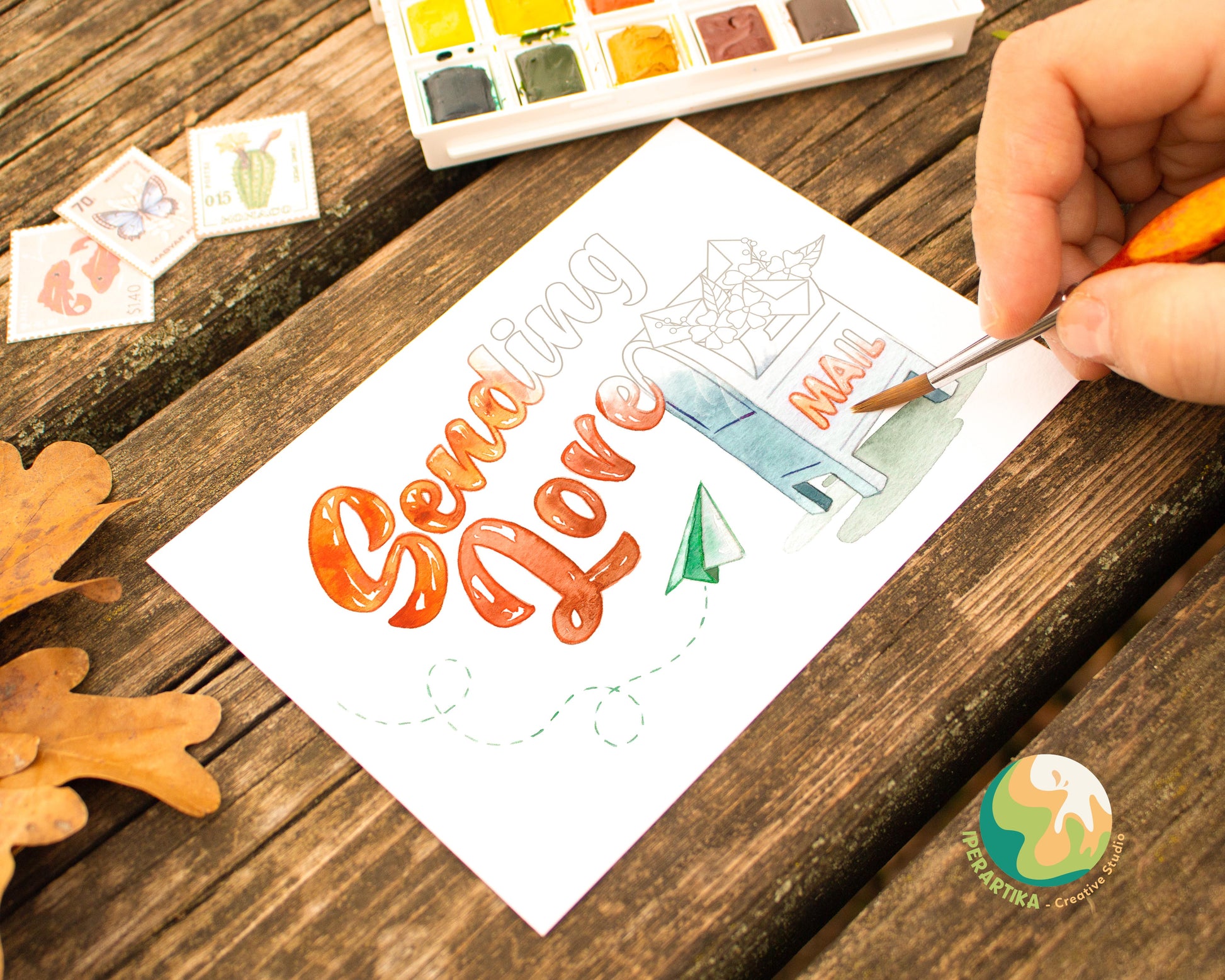 DIY postcards. Craft project for adults. Easy Handmade postcards. Watercolor postcards. MIXED media postcards block. Pre-drawn postcards pad with botanic and lettering designs from IPERARTIKA