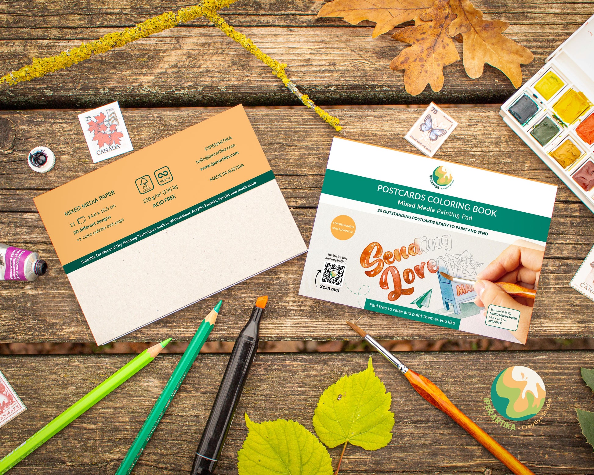 DIY postcards. Craft project for adults. Easy Handmade postcards. Watercolor postcards. MIXED media postcards block. Pre-drawn postcards pad with botanic and lettering designs from IPERARTIKA