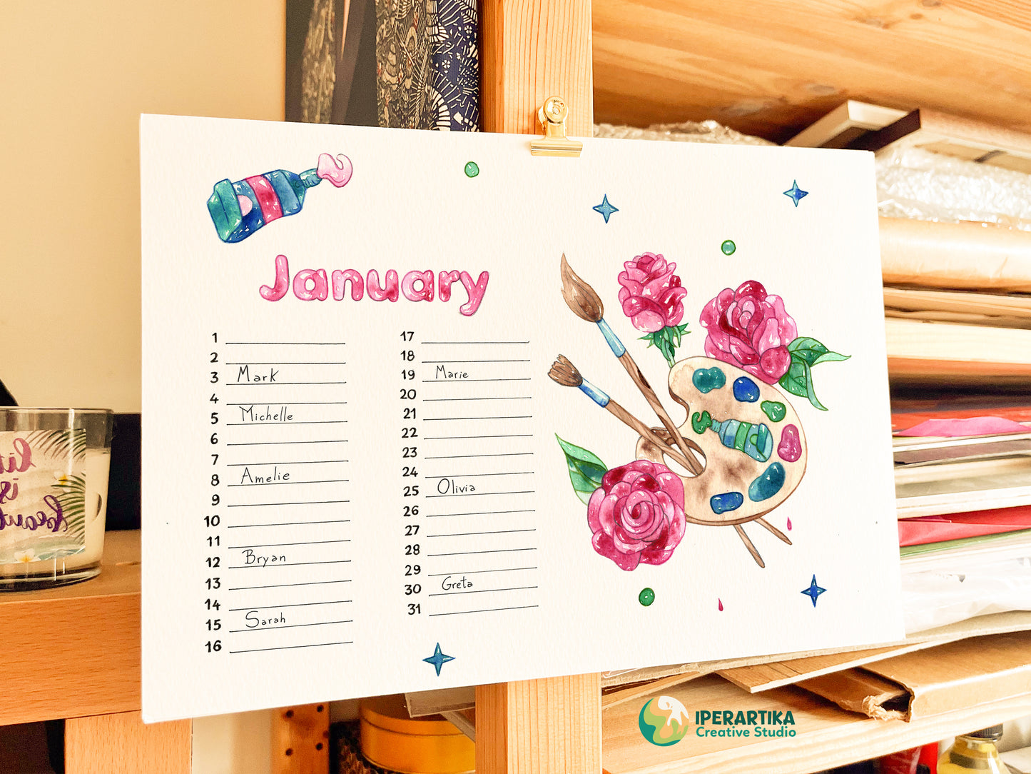 Perpetual Birthday Calendar. Watercolor Templates. Watercolor Calendar. Iperartika