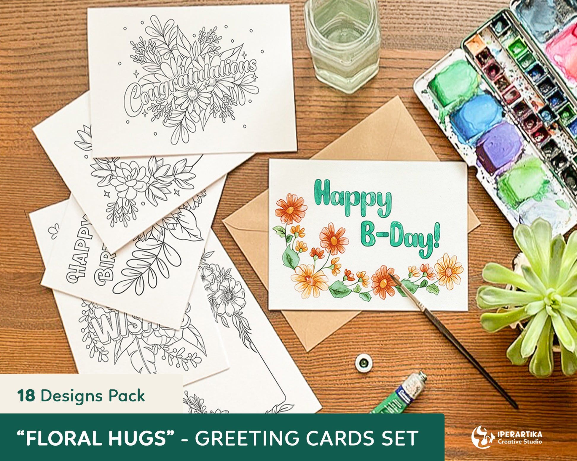 Floral Hugs GREETING CARDS SET - 18 Designs