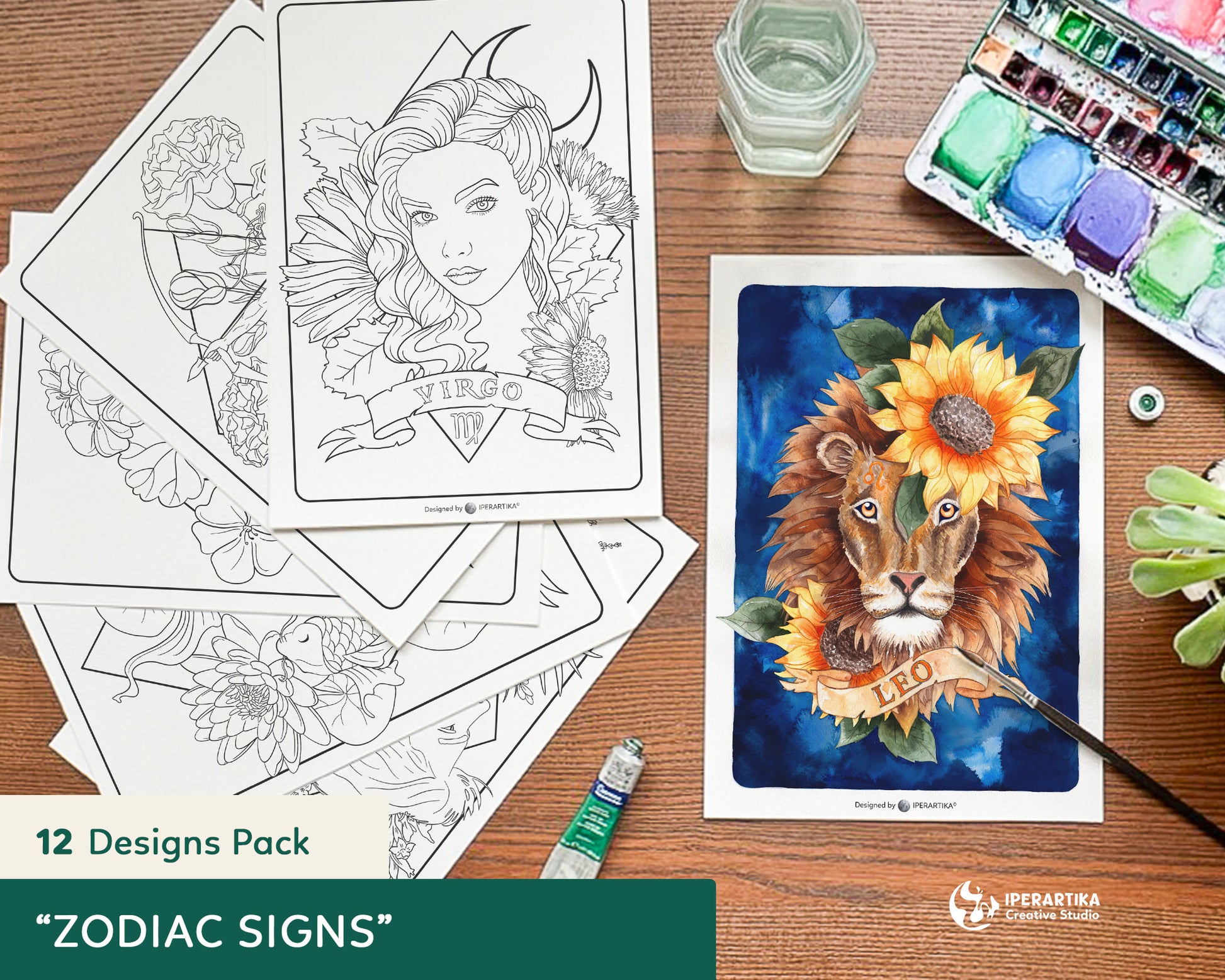 Zodiac signs templates for painting or coloring. Designs ideal to trace on watercolor paper or mixed media paper. Templates for painting.watercolor easy projects. Iperartika templates