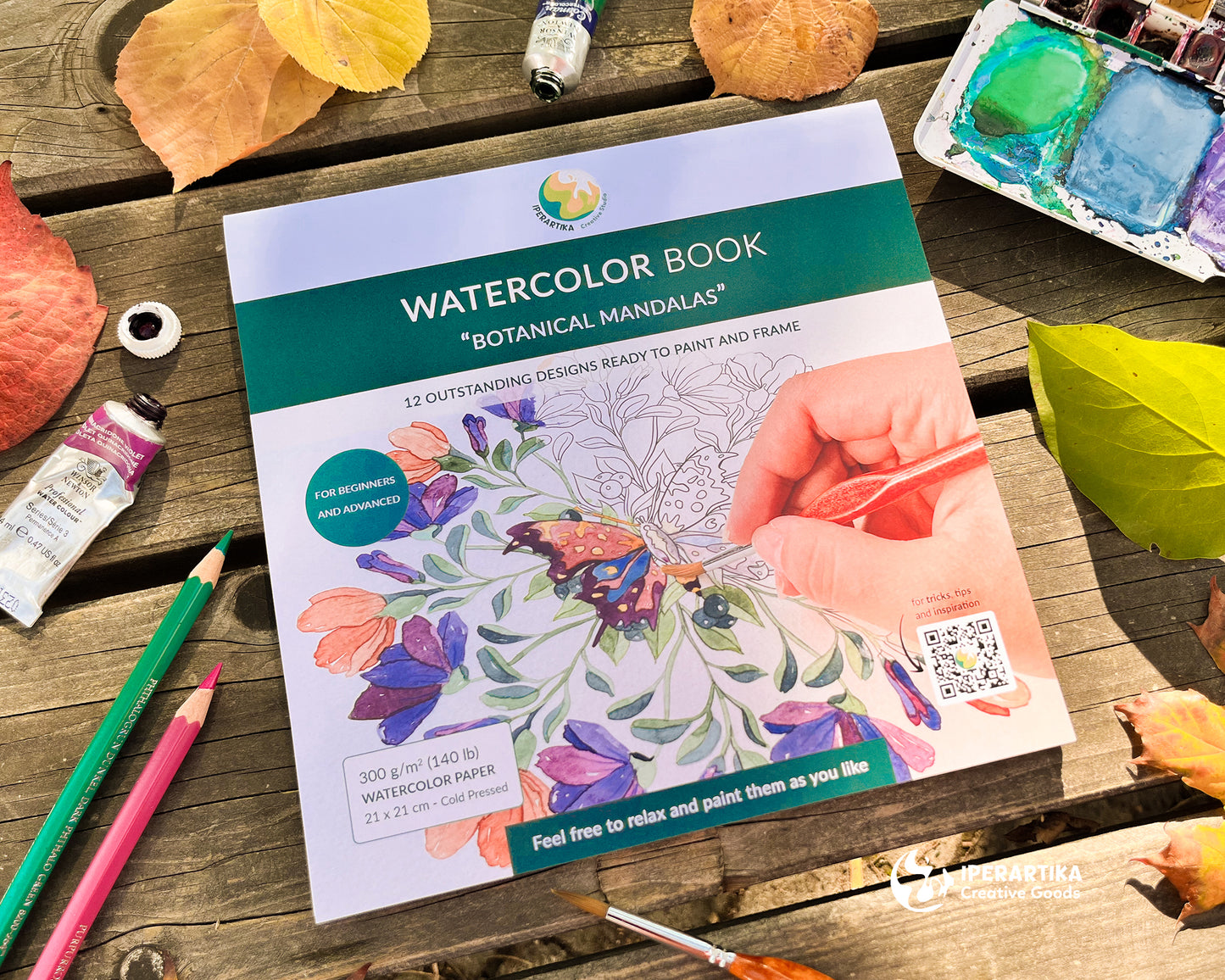 watercolor art book, watercolor book, watercolor mandalas art book, coloring book, mandalas coloring books, watercolor art pad, iperartika art books, iperartika art pads, iperartika templates