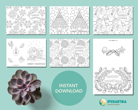 Diy Christmas Coloring greeting card beautiful easy designs. Instant download printable coloring card or kids, toddlers and adults. Instant download, diy, easy and pretty designs. Perfect for STRESS and ANXIETY RELIEF, ART THERAPY, relaxing and simple designs. IPERARTIKA